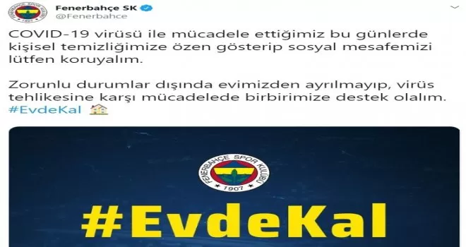 Fenerbahçe’den ’Evde Kal’ çağrısı
