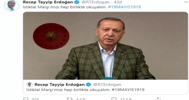 Cumhurbaşkanı Erdoğan, 19.19’da İstiklal Marşı’nı okudu
