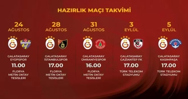 Galatasaray 5 hazırlık maçı oynayacak
