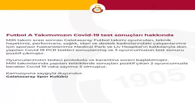 Galatasaray’da pozitif vaka sayısı 5’e çıktı
