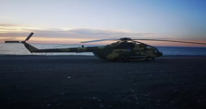 Giresun’a acil iniş yapan helikopter