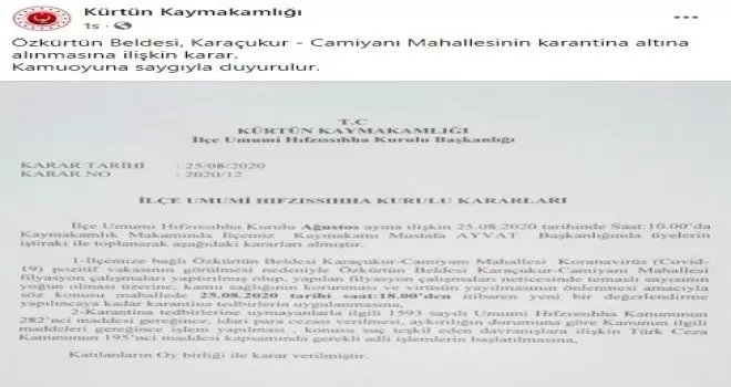 Gümüşhane’de bir mahalle karantinaya alındı
