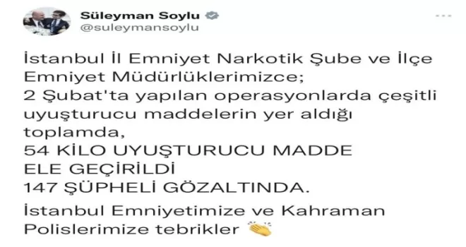 İçişleri Bakanı Süleyman Soylu duyurdu: 147 kişi gözaltına
