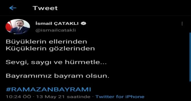 İçişleri Bakanlığı Sözcüsü Çataklı’dan bayram paylaşımı

