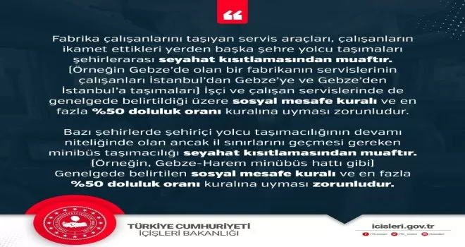 İçişleri Bakanlığından yolcu taşımacılığına ilişkin ek genelge