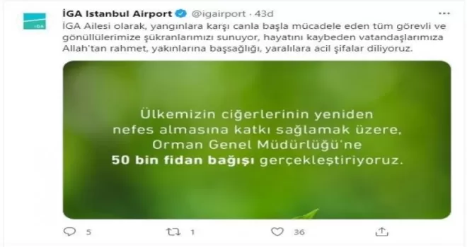 İGA’dan Orman Genel Müdürlüğüne 50 bin fidan bağışı
