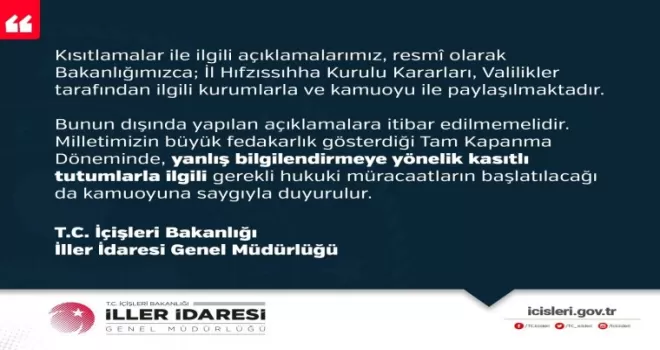 İller İdaresi’nden vatandaşlara uyarı
