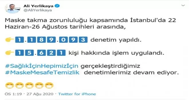 İstanbul’da maske takmayan 15 bin 621 kişiye ceza
