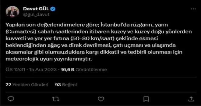 İstanbul için fırtına uyarısı yapıldı

