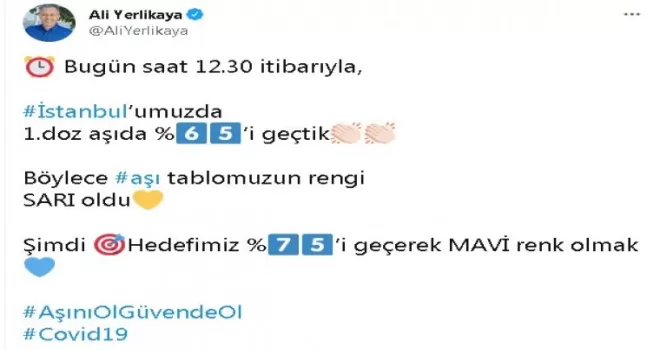 İstanbul’un aşı tablosu rengi sarı oldu

