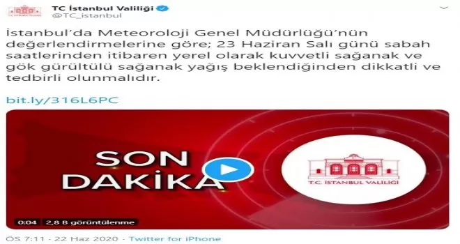 İstanbul Valiliğinden sağanak uyarısı
