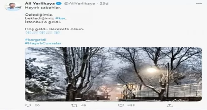 İstanbul Valisi Ali Yerlikaya’dan kar paylaşımı
