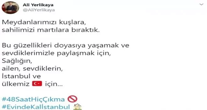İstanbul Valisi Yerlikaya: ”Meydanlarımızı kuşlara, sahilimizi martılara bıraktık”
