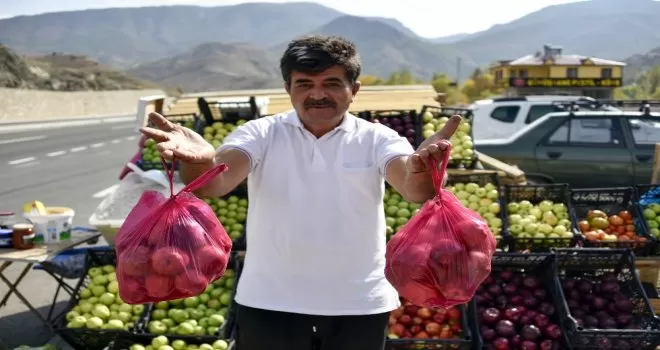 Karayolu kenarında ‘Askıda Elma’
