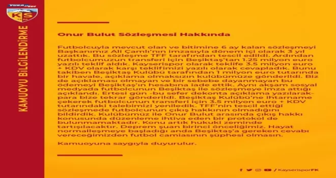 Kayserispor’dan Onur Bulut açıklaması
