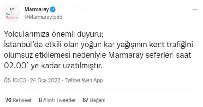 Marmaray seferleri saat 02.00’a kadar uzatıldı
