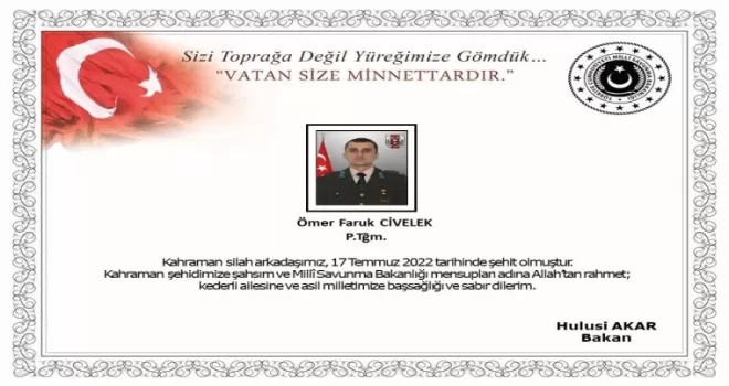 MSB: Pençe-Kilit Harekâtı bölgesinde 1 asker şehit oldu