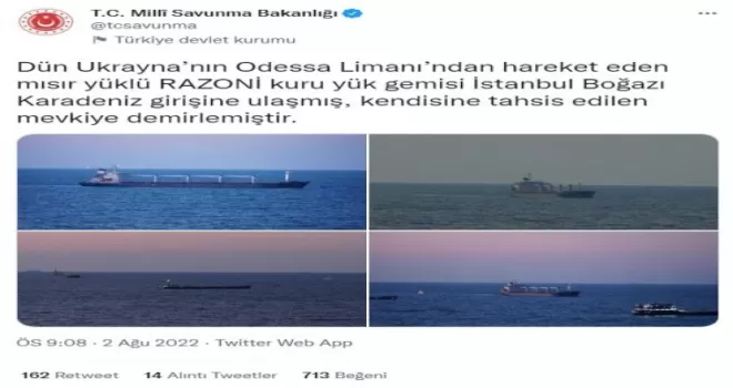 MSB: “RAZONİ kendisine tahsis edilen mevkiye demirlemiştir”
