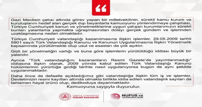 Nüfus Vatandaşlık İşleri Genel Müdürlüğü: “Tüm iş ve işlemler kayıt altındadır”
