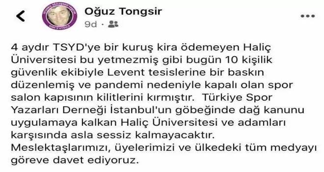 Oğuz Tongsir: “10 kişilik bir grup spor salonunun kilitlerini kırdı“
