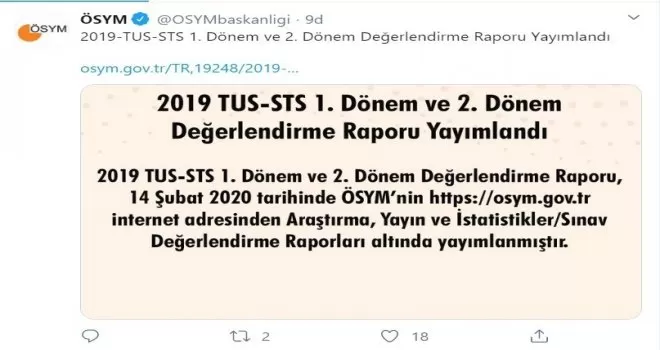ÖSYM, 2019-TUS ve STS değerlendirme raporlarını yayımladı
