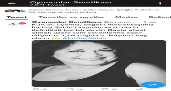 Oyuncu İncilay Şahin hayatını kaybetti
