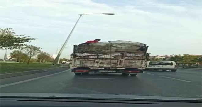 Hurdaların üzerinde tehlikeli yolculuk kamerada