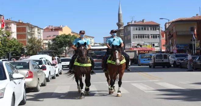 Polis atlı birliklerinden korona virüs denetimi
