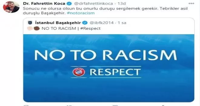 Sağlık Bakanı Fahrettin Koca: Tebrikler asil duruşlu Başakşehir