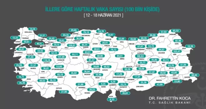 Sağlık Bakanı Koca, illere göre haftalık vaka haritası yayınlandı
