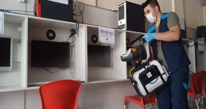 Sincan’da düğün salonu ile internet ve oyun salonları dezenfekte ediliyor
