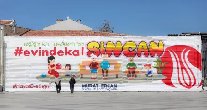 Sincan’da grafiti yazı ile “evde kal” mesajı
