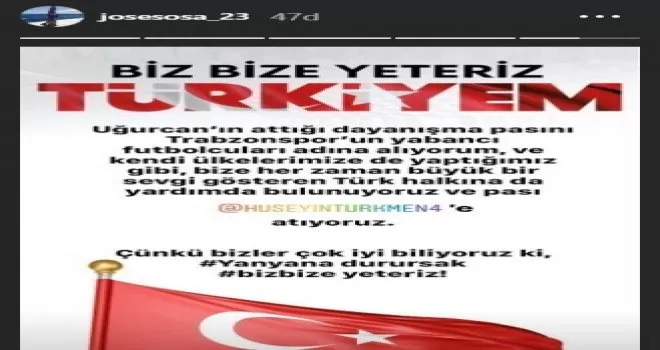 Sosa, Uğurcan Çakır’ın dayanışma pasını aldı

