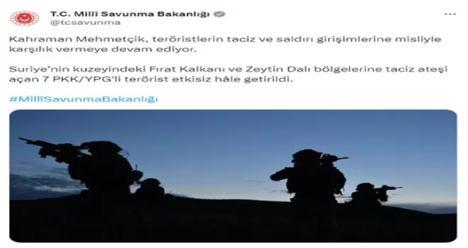 Suriye’nin kuzeyinde 7 PKK’lı terörist etkisiz hale getirildi

