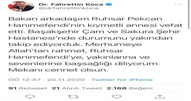 Ticaret Bakanı Ruhsar Pekcan’ın annesi vefat etti
