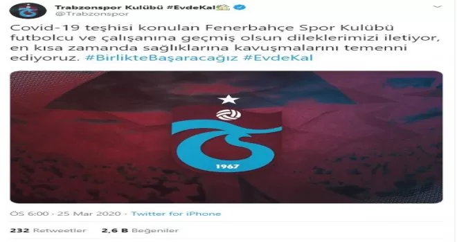 Trabzonspor’dan Fenerbahçe’ye geçmiş olsun mesajı