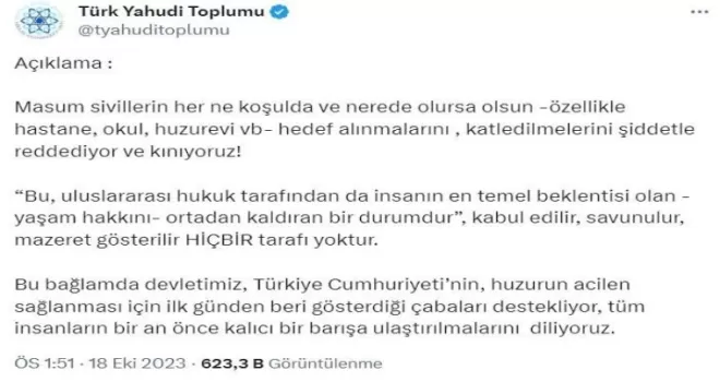 Türk Yahudi Toplumu İsrail’in hastaneye saldırısını kınadı
