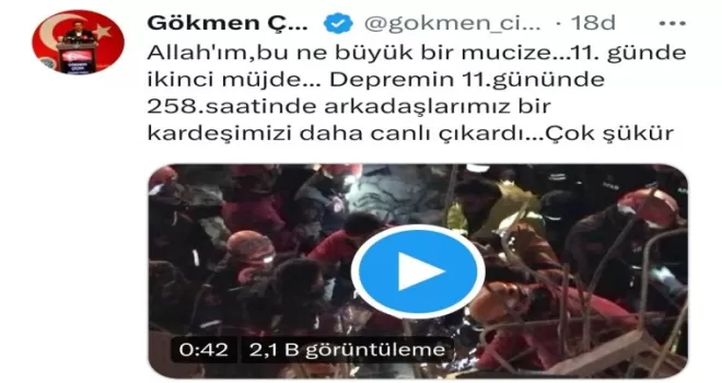 Vali Çiçek: “11. günde ikinci müjde“
