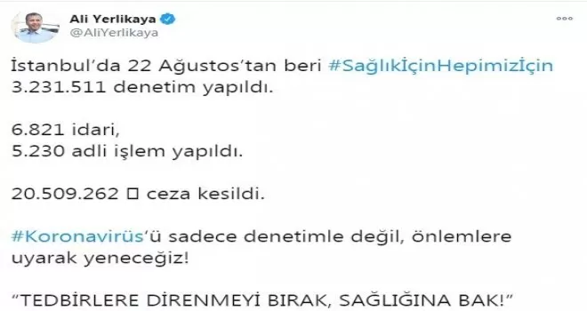 Vali Yerlikaya açıkladı: 20 milyon TL ceza kesildi
