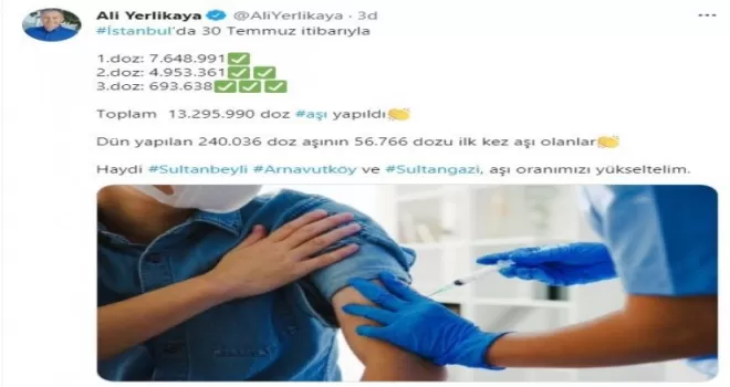 Vali Yerlikaya, İstanbul’daki aşılama oranını duyurdu
