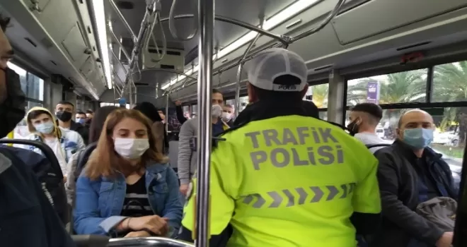 Dolmabahçe’de toplu taşıma araçlarında korona virüs denetimi