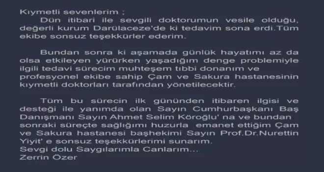 Zerrin Özer’den tedavi süreciyle ilgili açıklama
