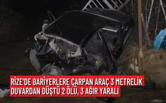 Rize’de bariyerlere çarpan araç 3 metrelik duvardan düştü: 2 ölü, 3 ağır yaralı